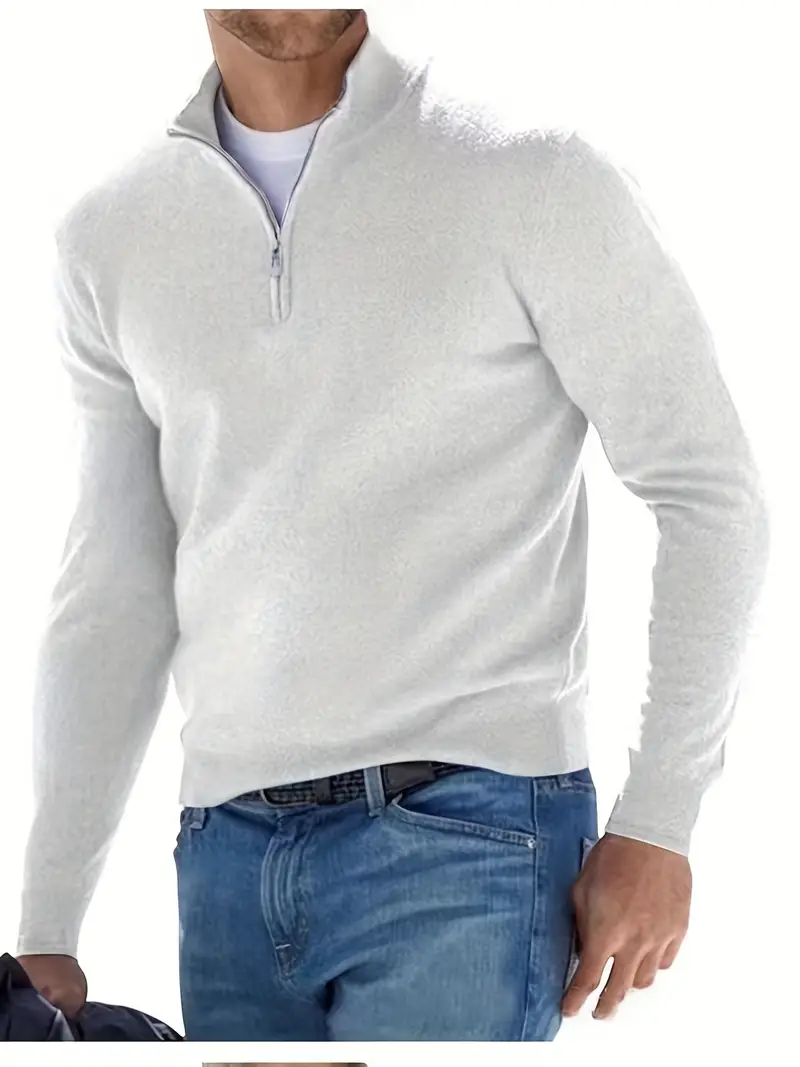 Long Sleeves Zipper Stand Collar Pullover Tops, Men's Casual Top Shirts